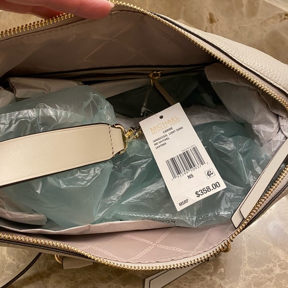 Michael Kors. New with tag. Michael Kors Carine Light Sand Medium Satchel - Picture 11 of 16